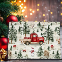 Red Truck mit Geschenken und Schneemann