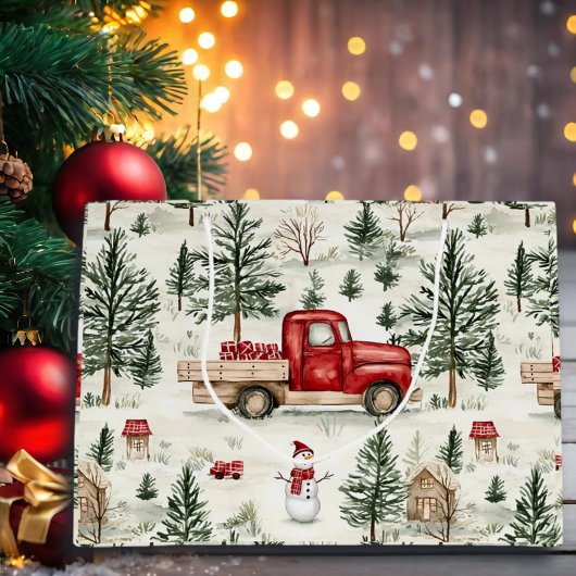 Red Truck mit Geschenken und Schneemann Große Geschenktüte
