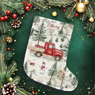 Red Truck mit Geschenken und Schneemann Großer Weihnachtsstrumpf