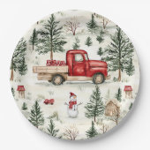 Red Truck mit Geschenken und Schneemann Pappteller (Vorderseite)