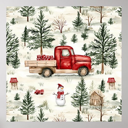 Red Truck mit Geschenken und Schneemann Poster (Vorne)