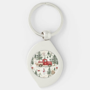 Red Truck mit Geschenken und Schneemann Schlüsselanhänger