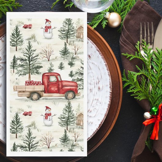Red Truck mit Geschenken und Schneemann Serviette