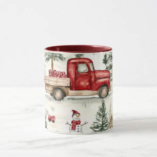 Red Truck mit Geschenken und Schneemann Tasse
