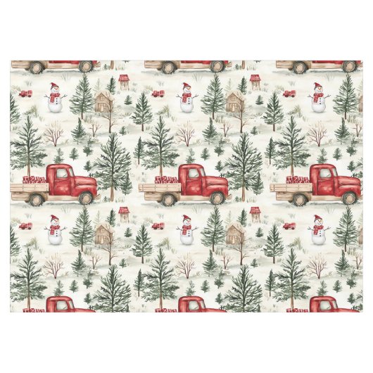 Red Truck mit Geschenken und Snowman Medium Tischdecke (Vorderseite (Horizontal))