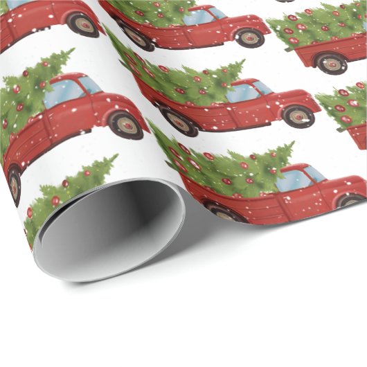 Red Truck mit Weihnachtsbaum Geschenkpapier (Rolleneckpunkt)