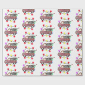 Red Truck mit Weihnachtsbaum Snowy Lights Geschenkpapier (Flach)