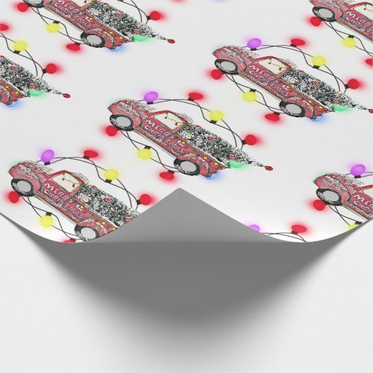 Red Truck mit Weihnachtsbaum Snowy Lights Geschenkpapier (Ecke)