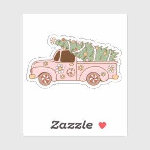 Red Truck mit Weihnachtsbaum Vinyl Stickers Aufkleber