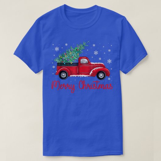 Red Truck Pick up Christmas Tree Light Merry Chris T-Shirt (Design vorne)