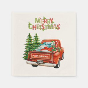 Red Truck Pine Tree Frohe Weihnachten Serviette