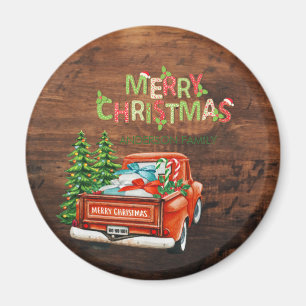 Red Truck Pine Tree Frohe Weihnachtswald Magnet