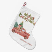 Red Truck Pine Tree präsentiert frohe Weihnachten Großer Weihnachtsstrumpf (Vorderansicht (hängend))