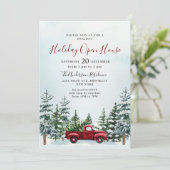 Red Truck Pine Tree Weihnachtsfeiertag Open House Einladung (Stehend Vorderseite)