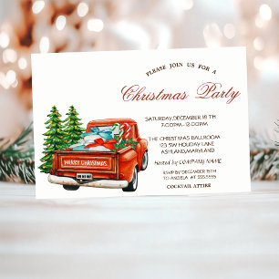 Red Truck Pine Tree Weihnachtsfest Party Einladung