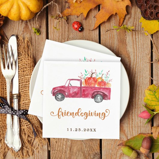 Red Truck Pumpkin Friendsgiving Fallskript Niedlic Serviette