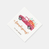 Red Truck Pumpkin Friendsgiving Fallskript Niedlic Serviette (Ecke)
