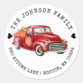 Red Truck Pumpkins Rücksendeadresse Runder Aufkleber (Vorderseite)