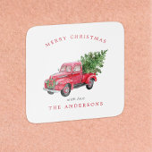 Red Truck Retro Weihnachten Quadratischer Aufkleber