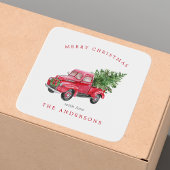 Red Truck Retro Weihnachten Quadratischer Aufkleber