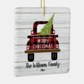 Red Truck Tree Buffalo Karierter Urlaub Keramikornament (Rechts)