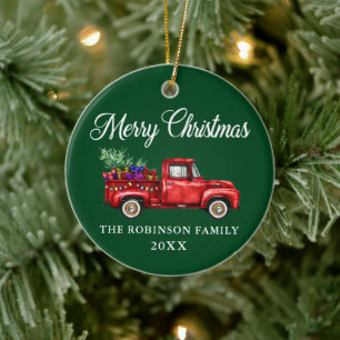 Red Truck Tree Geschenke Frohe Weihnachtsname Jahr Keramik Ornament