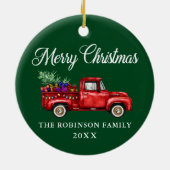 Red Truck Tree spendet fröhliches Weihnachtsnachts Keramik Ornament (Hinten)
