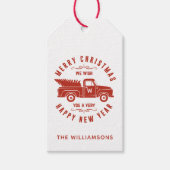 Red Truck und Bäume Frohe Weihnachten Glück Neues Geschenkanhänger (Vorderseite)