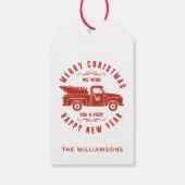 Red Truck und Bäume Frohe Weihnachten Glück Neues Geschenkanhänger (Rückseite)