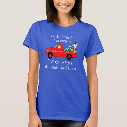 Red Truck und Katzen Weihnachtsblau T-Shirt (Vorderseite)