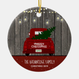 Red Truck und Mason Jar Lights Familienname Holida Keramik Ornament