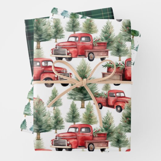 Red Truck und Weihnachtsbaumen Karierte Bauernhof  Geschenkpapier Set (Beispiel)