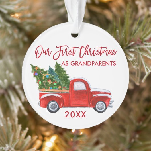 Red Truck Unsere ersten Weihnachten als Großeltern Ornament (Baum)