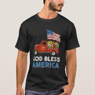 Red Truck Usa Flag Blume Gott segne Amerika 4 O T-Shirt