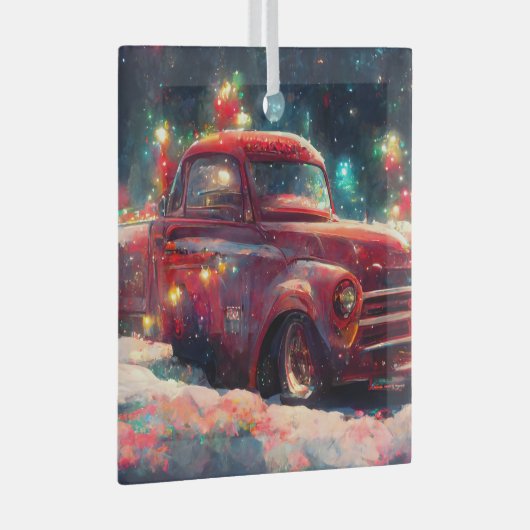 Red Truck Weihnachten Ornament Aus Glas (Vorderseite Rechts)