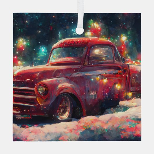 Red Truck Weihnachten Ornament Aus Glas (Rückseite)