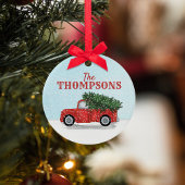 Red Truck Weihnachtsbaum in Schnee Niedlich Person Keramik Ornament