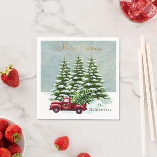 Red Truck Weihnachtsbaum Schnee Serviette (Beispiel)