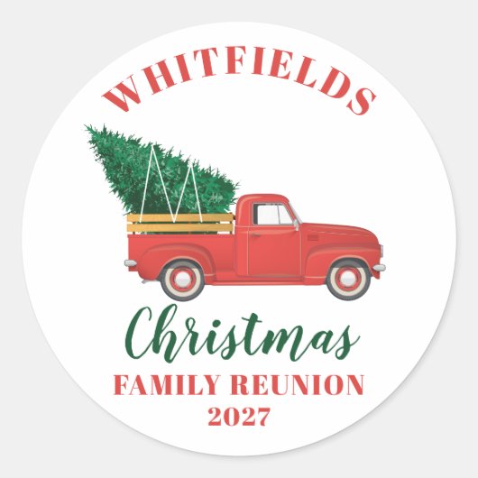 Red Truck Weihnachtsfamilie Wiedersehen Custom Runder Aufkleber (Vorderseite)