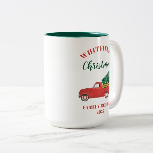Red Truck Weihnachtsfamilie Wiedersehen Custom Zweifarbige Tasse (VorderseiteRechts)