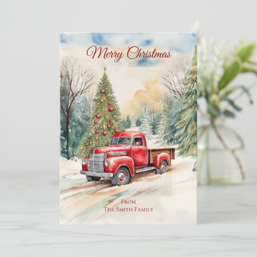 Red Truck Weihnachtskarte Feiertagskarte (Stehend Vorderseite)