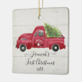 Red Truck White Wood Baby1st Weihnachtsbaum Foto Keramikornament (Links)