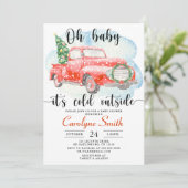 Red Truck Winter Baby Dusche Einladung (Stehend Vorderseite)