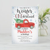 Red Truck Winter ONEderland Einladung Boy 1. (Stehend Vorderseite)