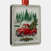 Red Truck with Christmas Tree Ornament Aus Metall (Rechts)
