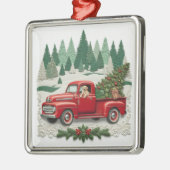 Red Truck with Christmas Tree Ornament Aus Metall (Links)