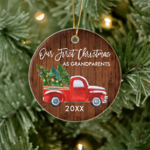 Red Truck Wood Erste Weihnachten als Großeltern Keramik Ornament