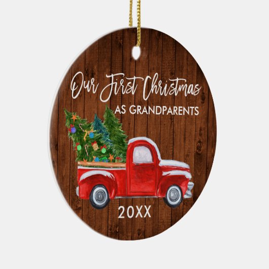 Red Truck Wood Erste Weihnachten als Großeltern Keramik Ornament (Rechts)
