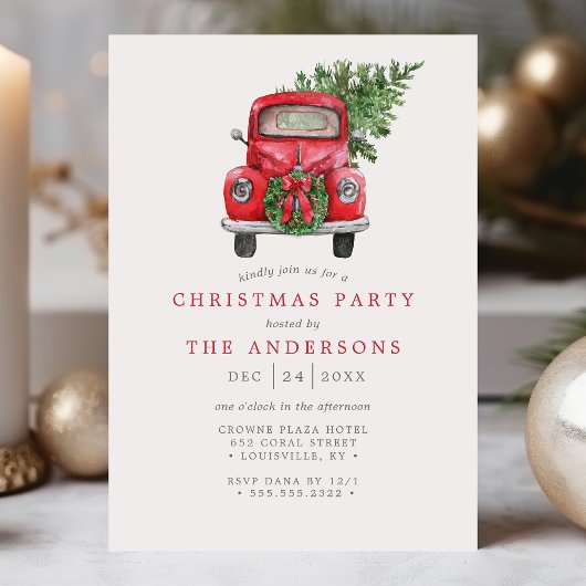 Red Truck Wreath Weihnachten Party Einladung