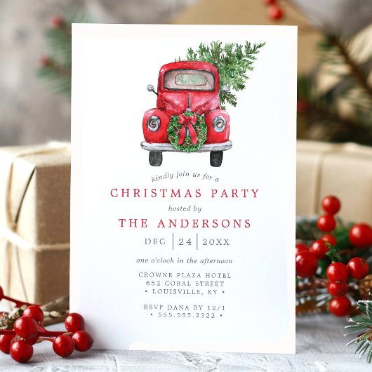 Red Truck Wreath Weihnachten Party Einladung